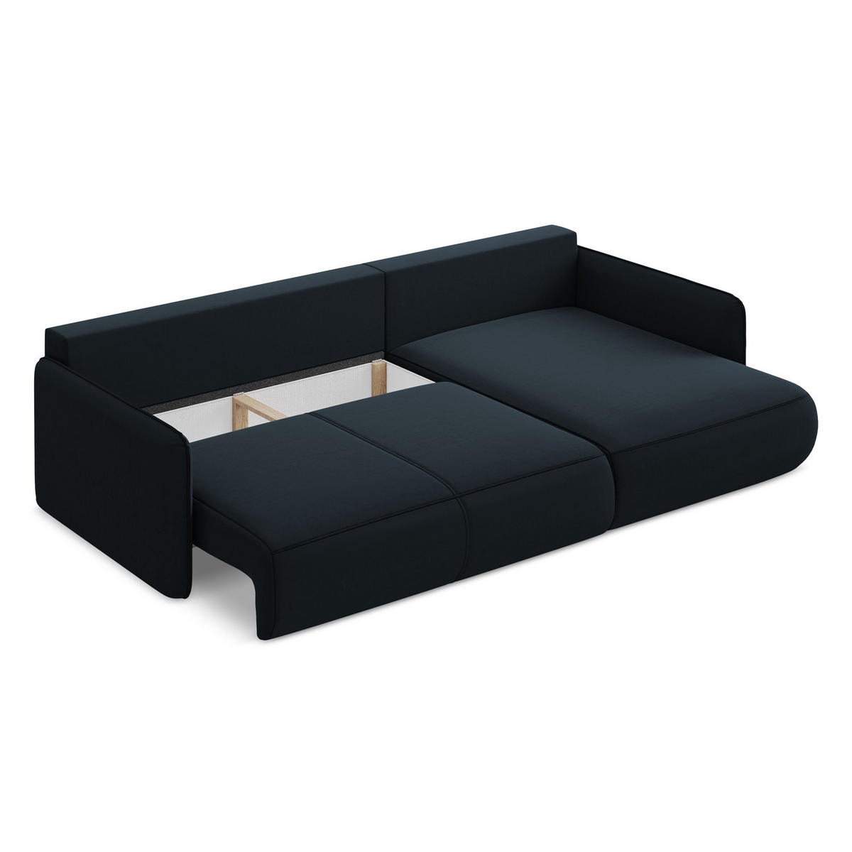 ECKSOFA mit Schlaffunktion Samt Stoff Blau - Blau/Schwarz, Kunststoff/Textil (240/148cm) - LaMiaSofa