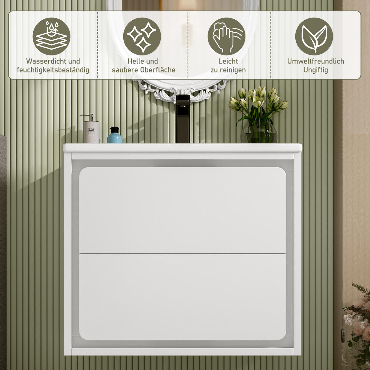 WASCHTISCHKOMBI Weiß hängend mit LED-Radarsensor & Keramikbecken - Weiß, Keramik/Holzwerkstoff (60/50/46cm) - Urban Meuble