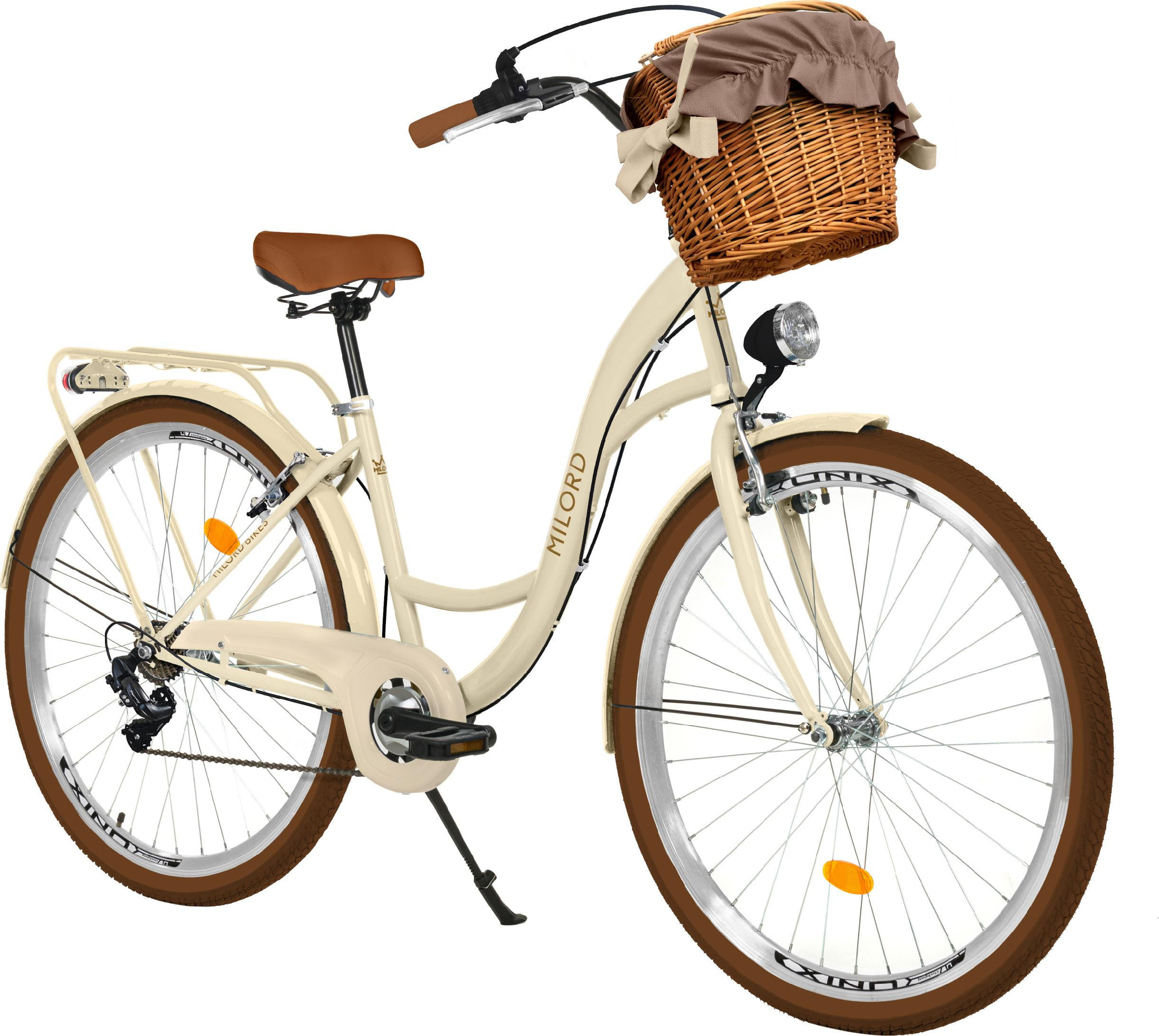 CITY-FAHRRAD Milord mit Weidenkorb, 28 Zoll, Braun-Creme, 7-Gang - Creme/Braun, Metall (46cm) - Milordbikes