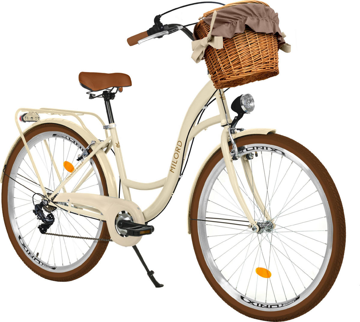 CITY-FAHRRAD Milord mit Weidenkorb, 28 Zoll, Braun-Creme, 7-Gang - Creme/Braun, Metall (46cm) - Milordbikes