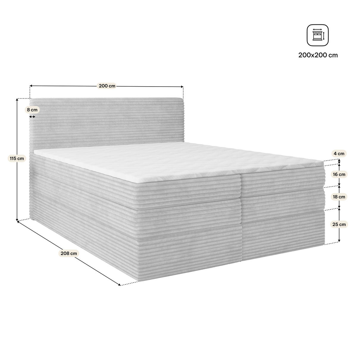 BOXSPRINGBETT LUNERA 200x200 cm mit Matratze und Topper, H2+H3 - Kupferfarben - Kupferfarben, Holz (200/200cm) - MASSENO