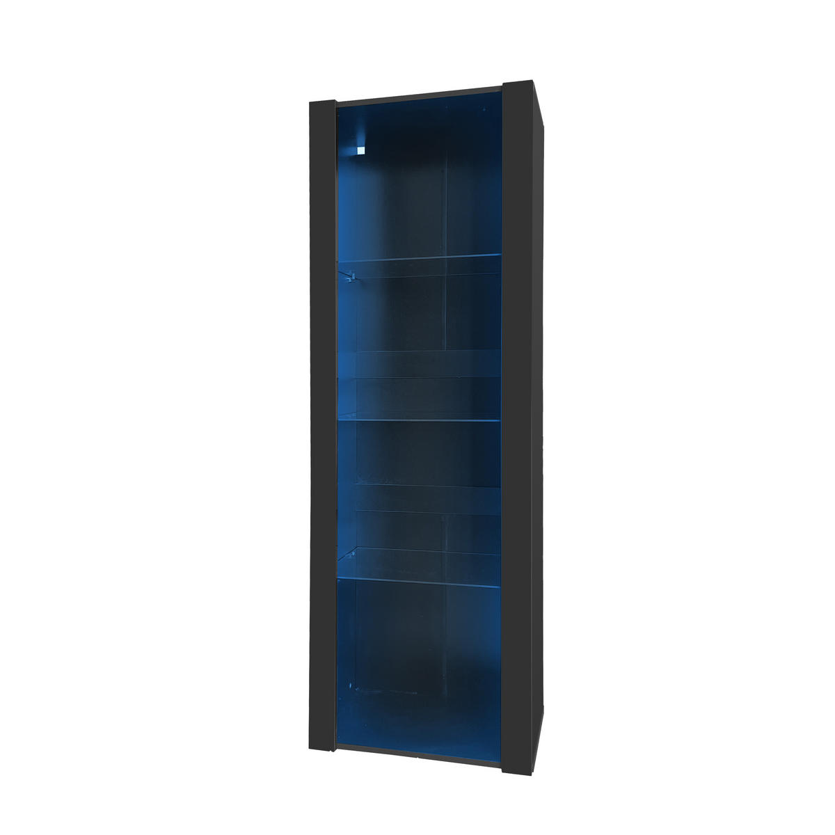 VITRINE 55/38/166 cm schwarz aus Spanplatte mit LED und 3 Glasböden - Schwarz, Holzwerkstoff (55/166/38cm) - OKWISH