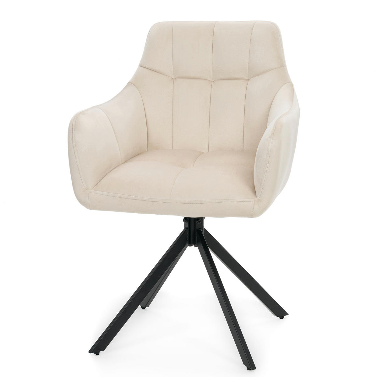 STUHL FANO X drehbar gepolsterter mit Steppung - beige - Velour - Ecru/Schwarz, Textil/Metall (58/83/59cm) - NEW HOME