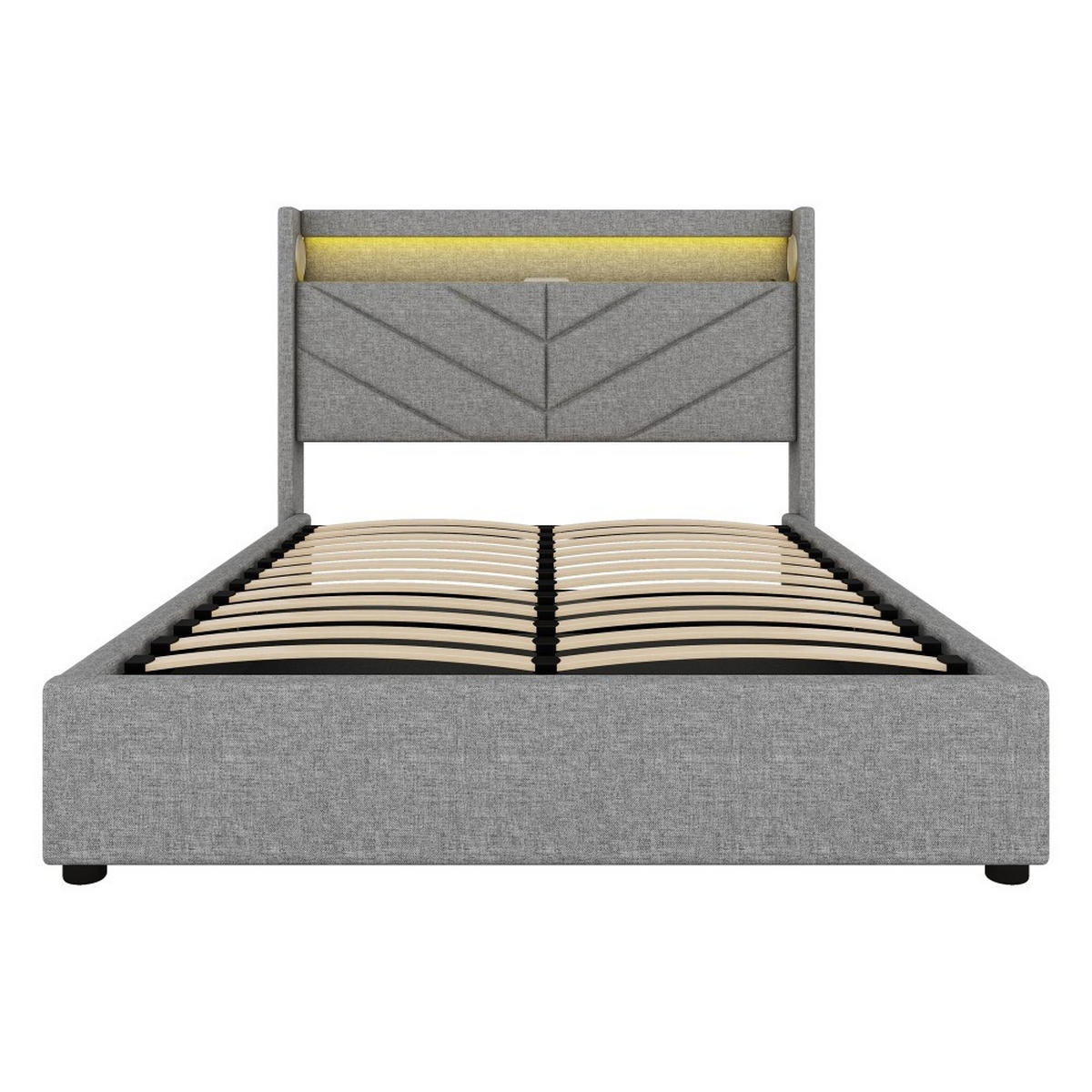 POLSTERBETT 140 x 190 cm in Grau Leinen mit Mit USB und Stereoanlage - Grau, Holz/Textil (140/190cm) - KOMHTOM