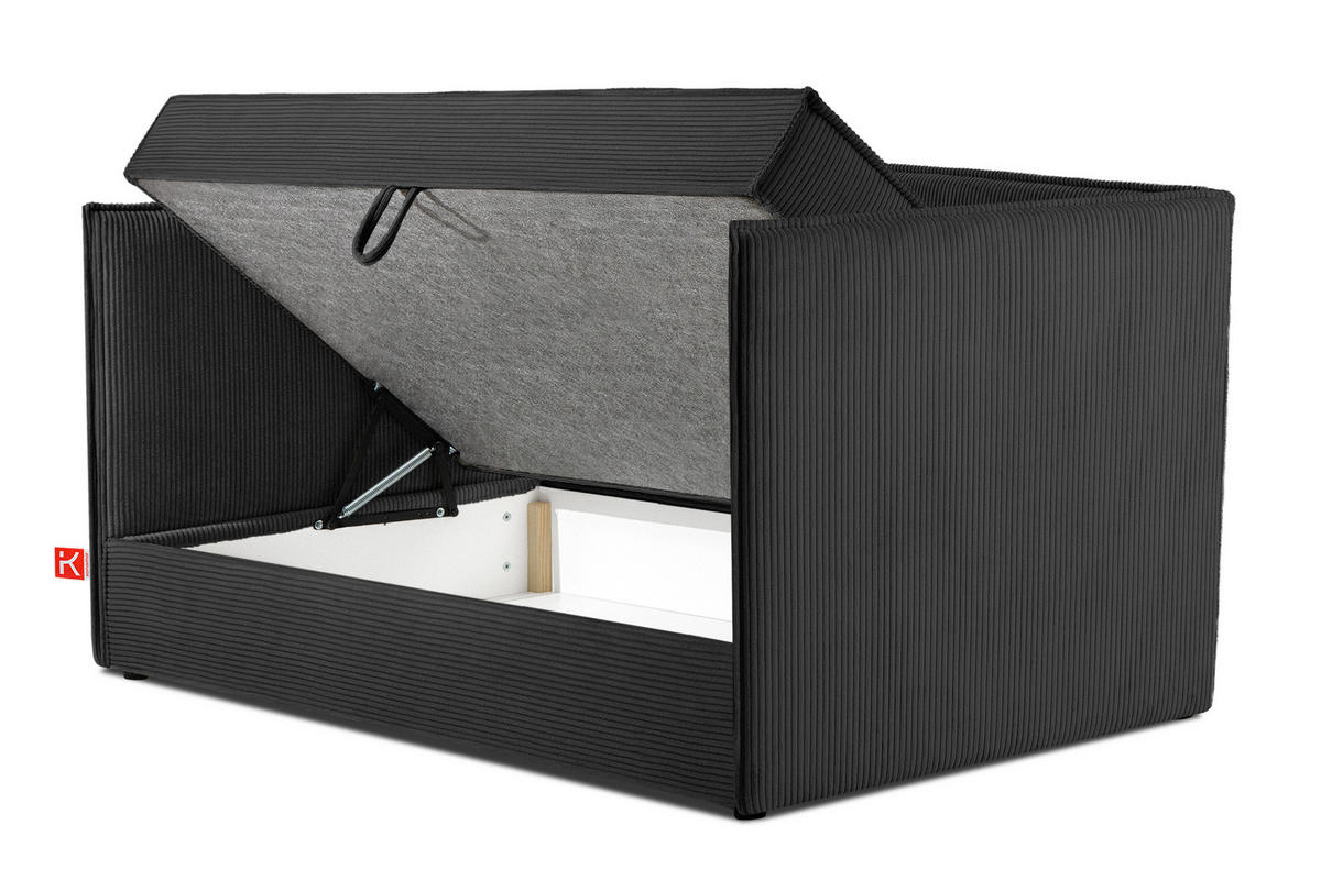 JUGENDBETT ROTI Einzelbett mit Bettkasten, 90x200cm, Bett mit Bonellmatratze, mit Rückenlehne - Dunkelgrau/Schwarz, Holz/Holzwerkstoff (92/200cm) - KONSIMO®