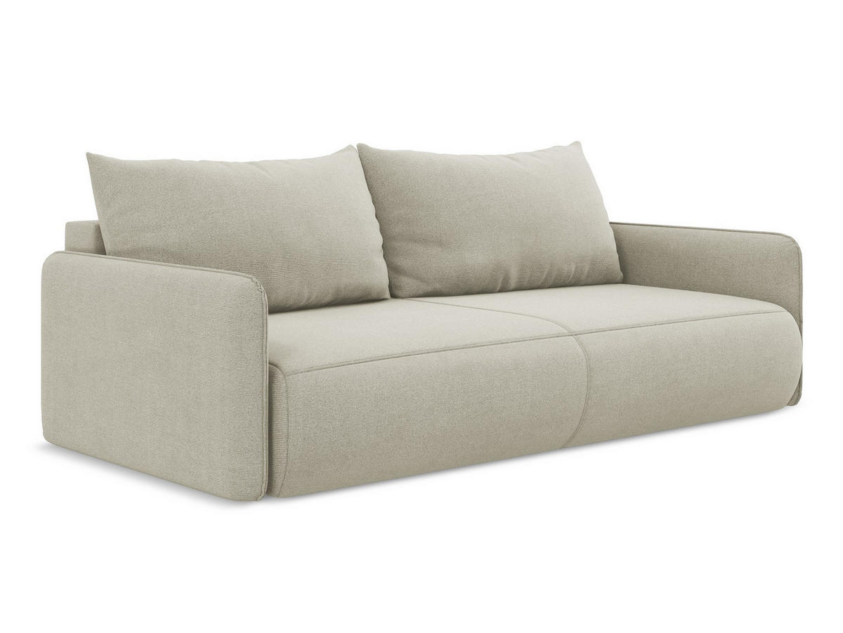 3-SITZER SOFA mit Schlaffunktion Strukturstoff Stoff Beige - Beige/Creme, Kunststoff/Textil (216/86/105cm) - Makamii