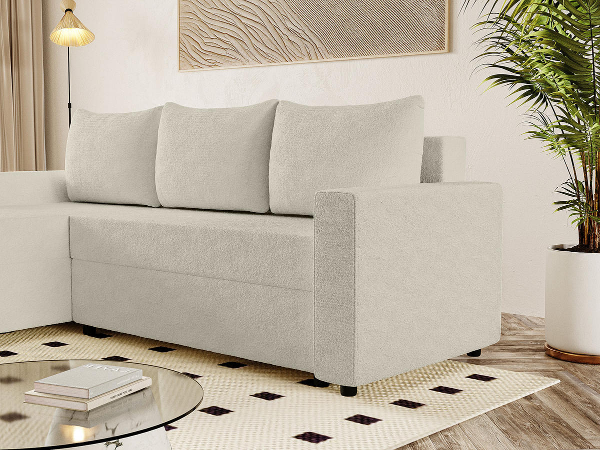 ECKSOFA Goka Lux L mit Schlaffunktion und 2 Bettkästen, Beige - Beige, Textil (230/146cm) - Fedve