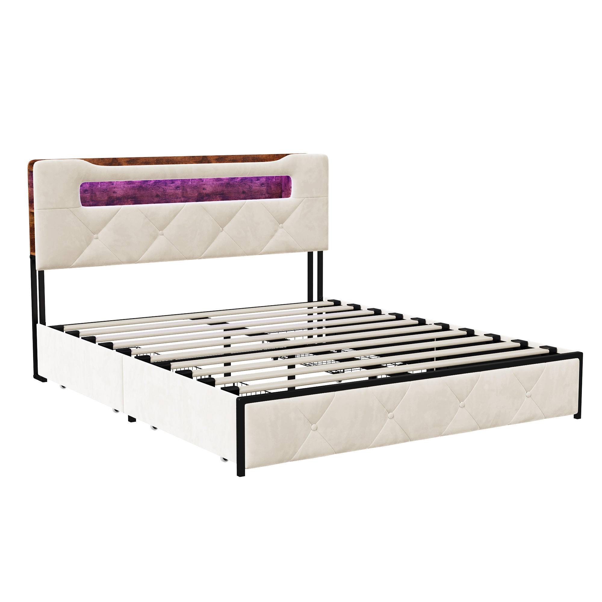 POLSTERBETT 160x200 cm LED USB Schubladen beige - Beige, Holz (160/200cm) - LEBENLANG