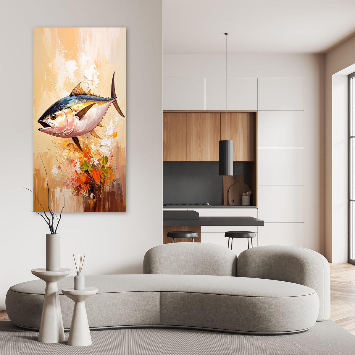 LEINWANDBILD Fisch Meer Imitation Farbe 40x80cm - Beige, Textil (40/80cm) - Feeby