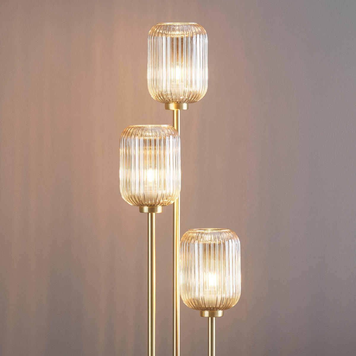 STEHLEUCHTE Rosalia, Gold / Messing, 160cm - Goldfarben, Glas (160/33/160cm) - KOSILUM