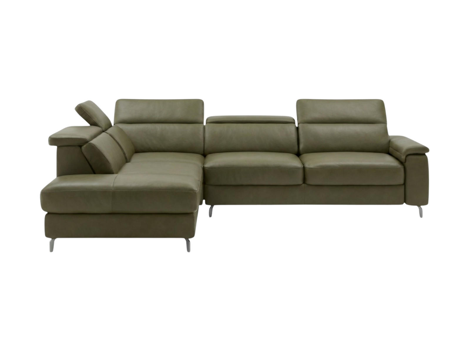 ECKSOFA Ambassador Echtleder Olivgrün - Olivgrün, Leder/Metall (224/272cm)