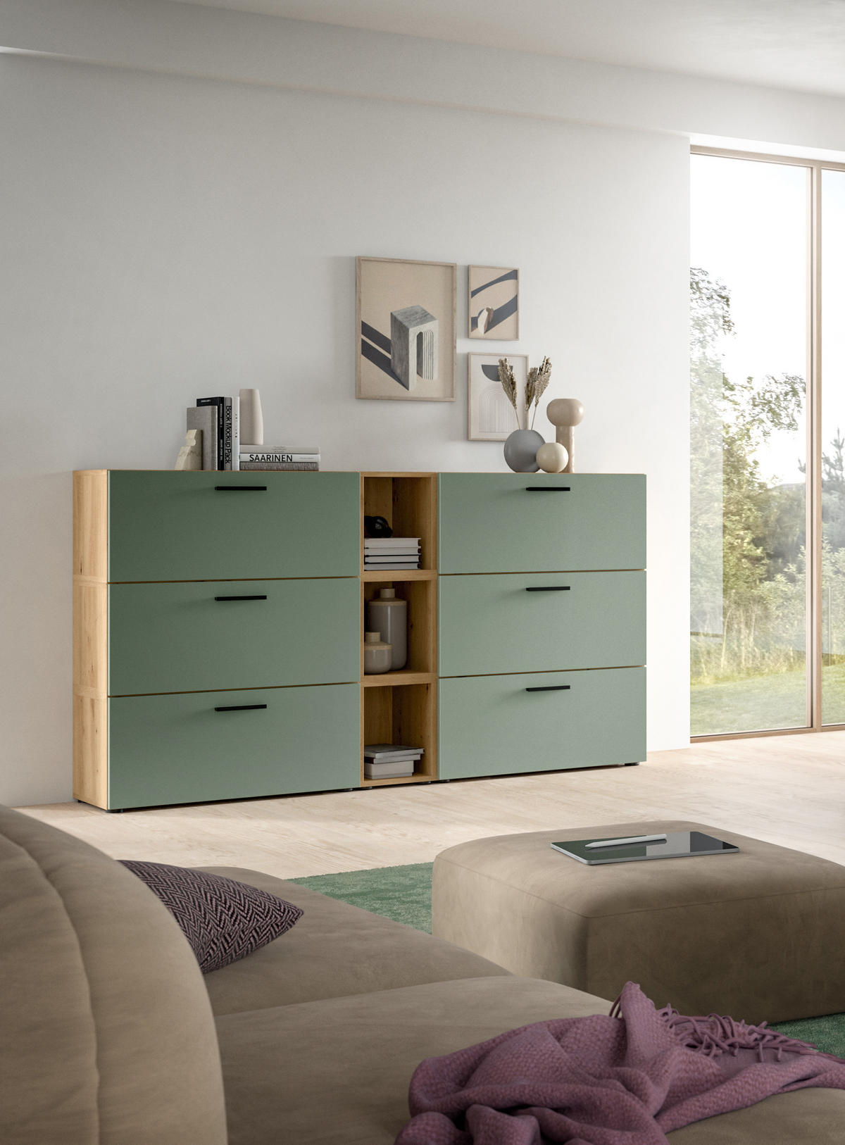 WOHNKOMBINATION THE ONE (B/H/T: ca. 176/99/34 cm) in Artisan Oak Nachbildung/Smoke Green - Eiche Artisan, Holzwerkstoff (176/99/34cm)