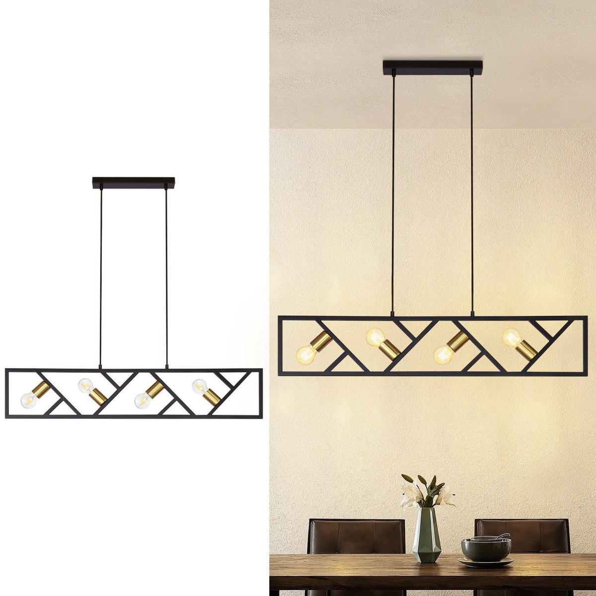 PENDELLEUCHTE Thaddeus 100/20/175 cm - Schwarz, Metall (100/20/175cm) - ZMH