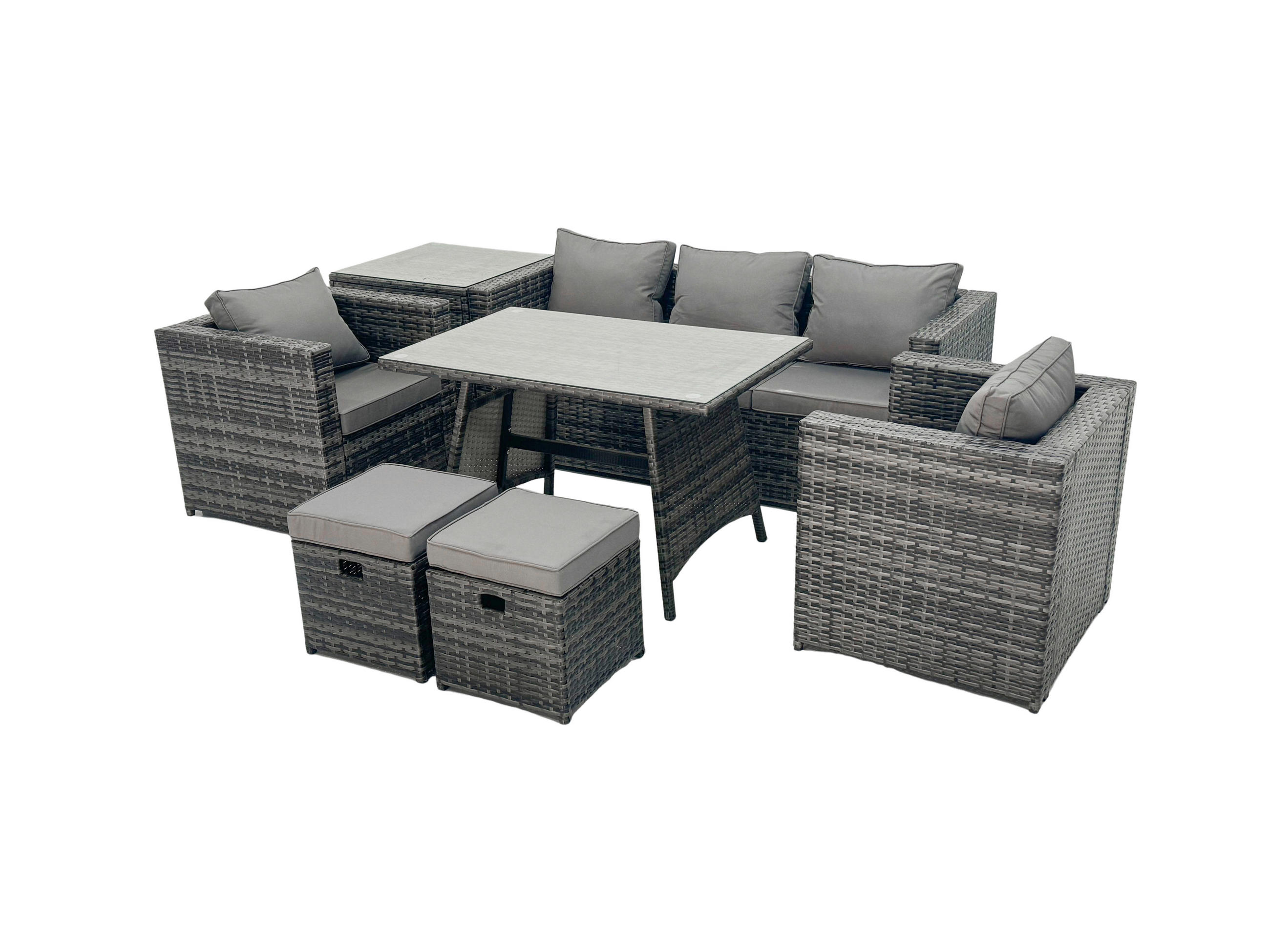 GARTENMÖBELSET mit Esstisch,Beistelltisch 7-Sitzer Grau - Dunkelgrau/Grau, Glas/Kunststoff - Fimous