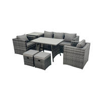 GARTENMÖBELSET mit Esstisch,Beistelltisch 7-Sitzer Grau - Dunkelgrau/Grau, Glas/Kunststoff - Fimous
