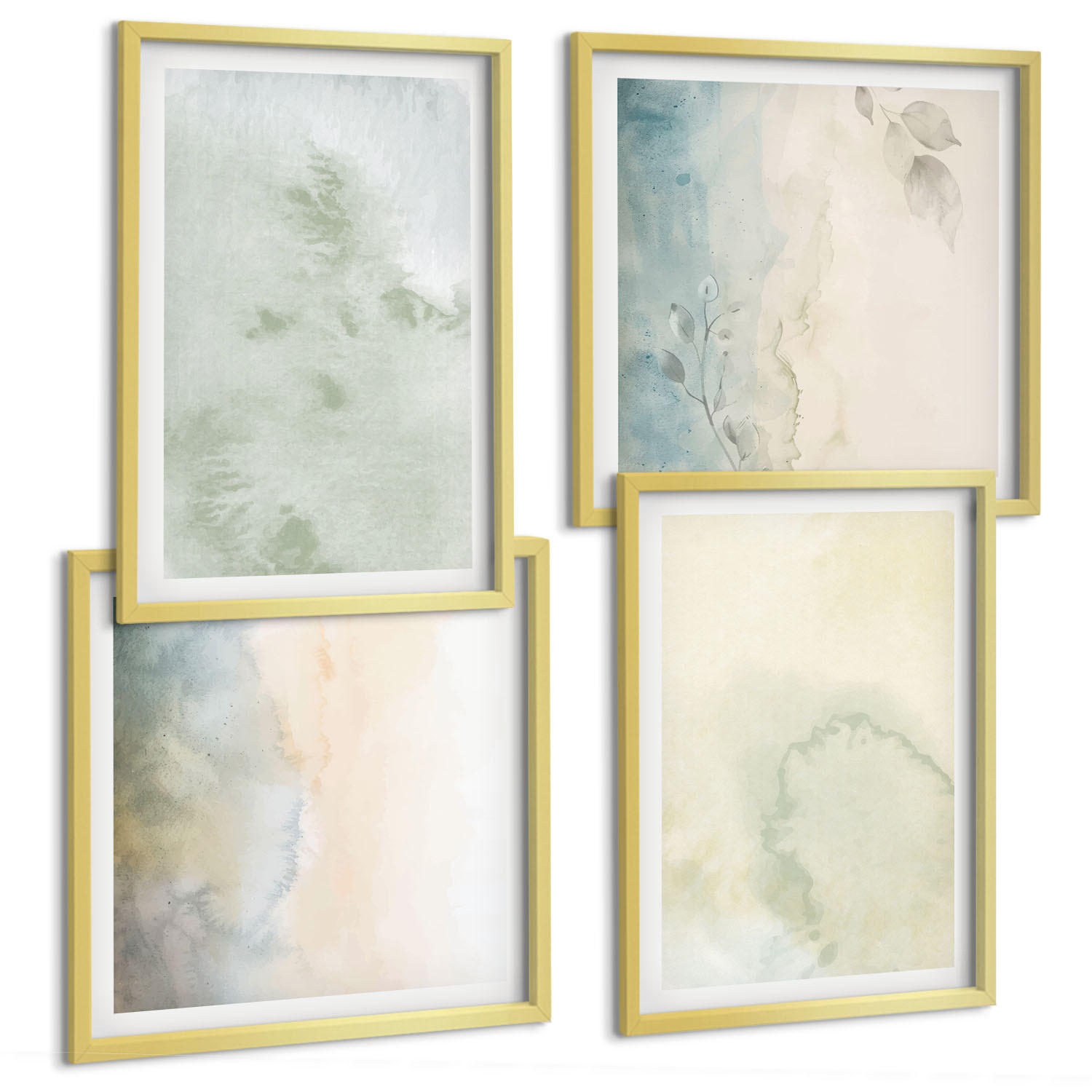 BILDER SET 4er Set - 50x50 cm & 40x60 cm Goldrahmen - Pastellfarbene Aquarell-Leinwandtextur - Goldfarben, Kunststoff (50/50cm) - TULUP