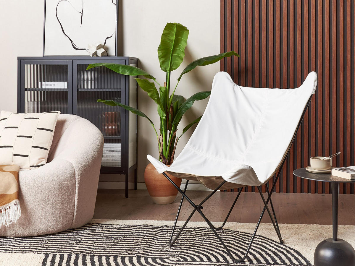 SCHMETTERLINGSSESSEL Samtstoff Weiß Nybro - Weiß, Textil/Metall (70/99/85cm) - Beliani