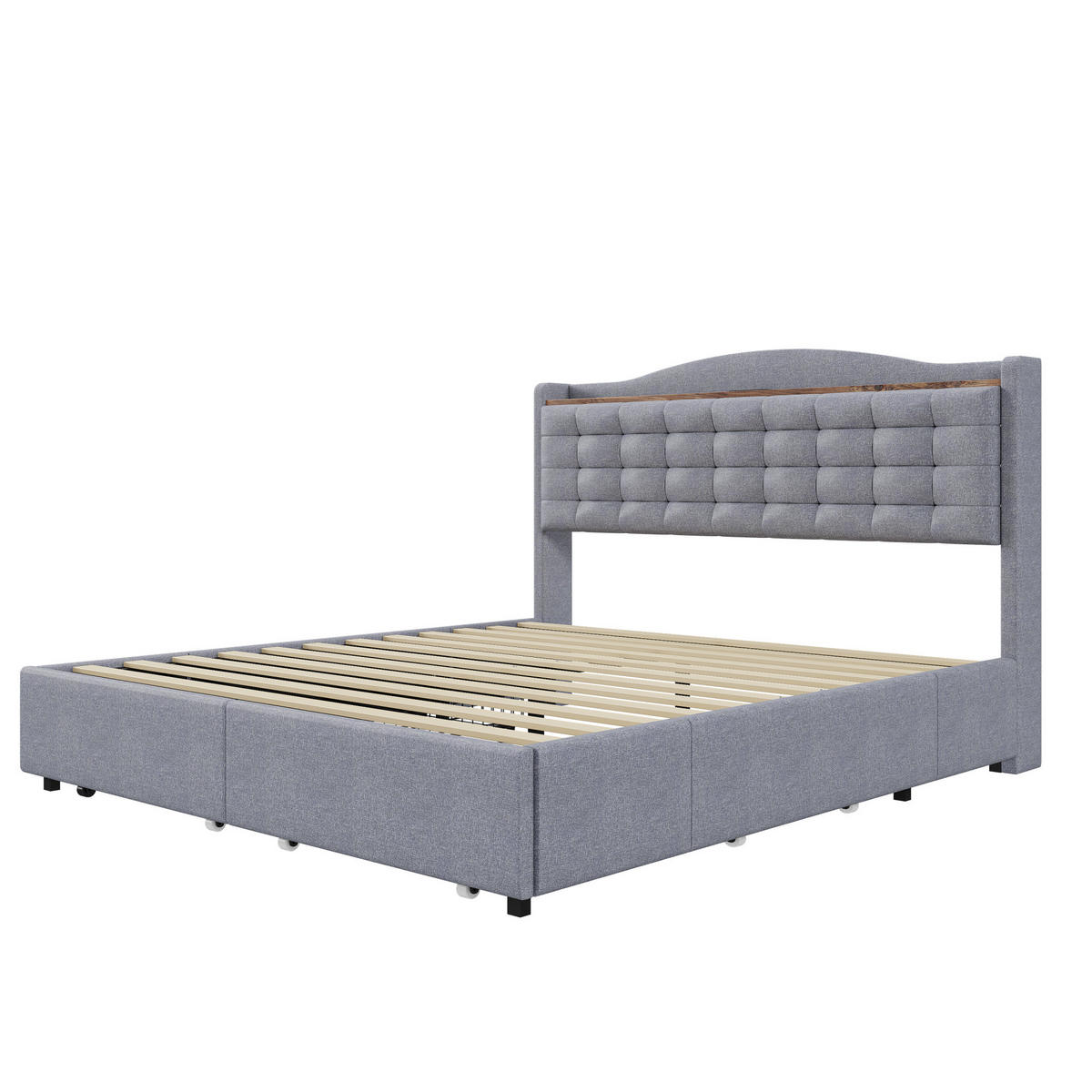 POLSTERBETT mit USB und 4 Schubladen 160x200 cm Grau - Grau, Metall (160/200cm) - Meubliv