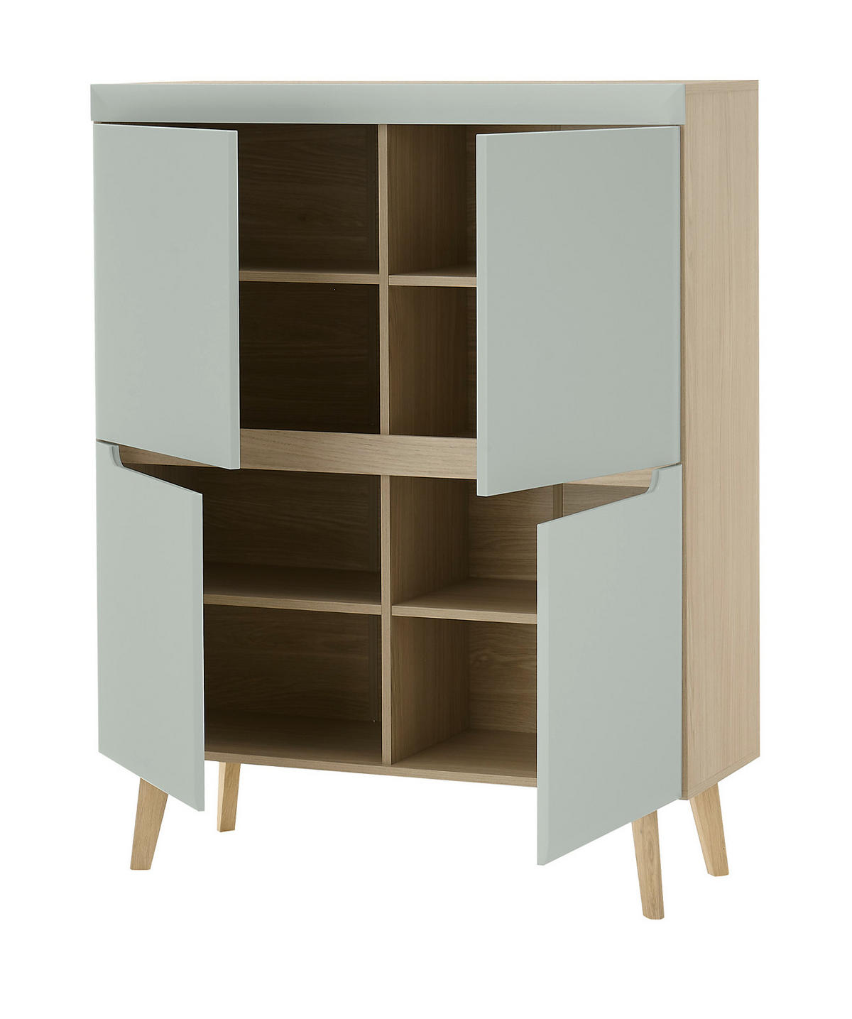 WOHNWAND 3-teilig pistazie grün, Eiche, skandinavisch 234 cm, Wohnkombination mit Soft-Close - Eichefarben/Pastellgrün, Eichenholz/Holz (234/170/40cm) - Furn.Design