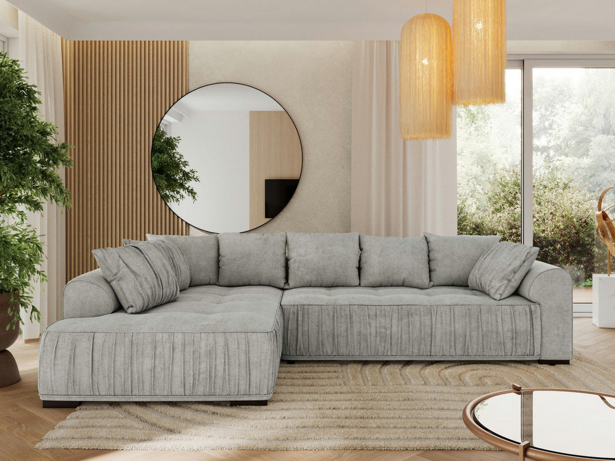 ECKSOFA ORTA Hellgrau Stukture - Links - Hellgrau/Schwarz, Textil (325/200cm) - MKS