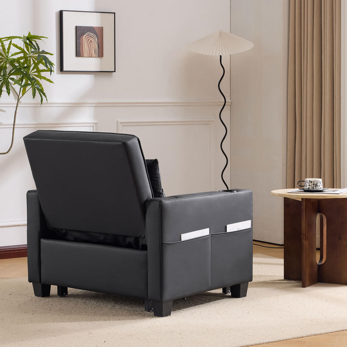 RELAXSESSEL 87/74/84 cm Schwarz mit Getränkehaltern und USB Anschluss - Schwarz, Textil (74/84/87cm) - Oxeza