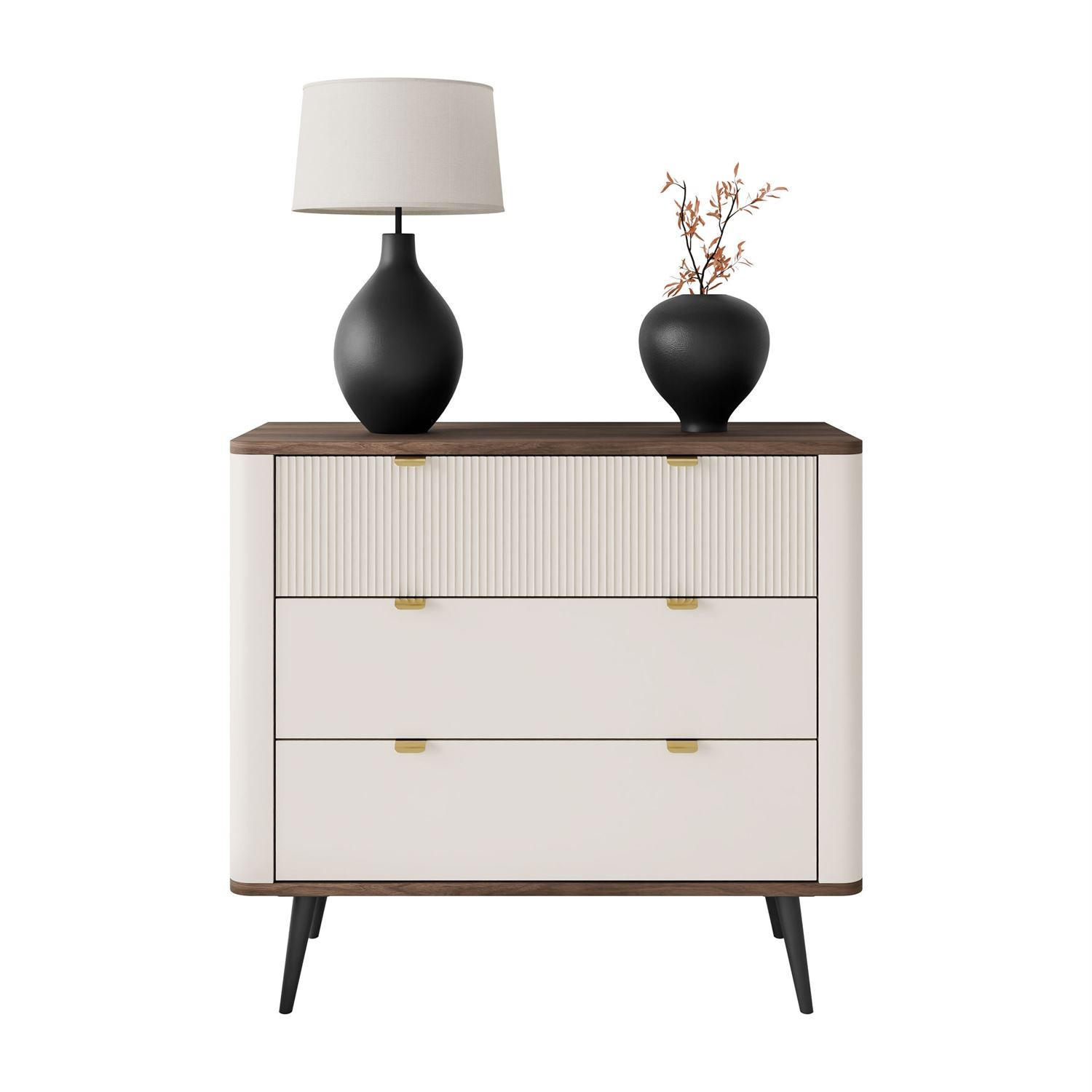 KOMMODE für das Wohnzimmer AUTUMN 3S auf hohen Beinen, Kaschmir / Nussbaum - Beige/Braun, Holzwerkstoff (90/82/40cm) - Lookway