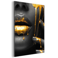METALLBILD Frau - Schwarz - Gold - Gesicht - Lippen 60x80 cm - Goldfarben, Metall (60/80cm) - MuchoWow