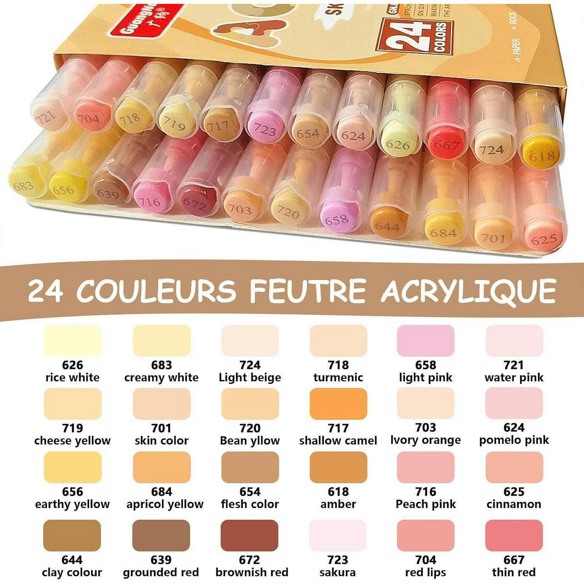 ACRYLSTIFTE 24er Set Hauttöne Wasserfest - Multicolor, Kunststoff (10/2/15cm)