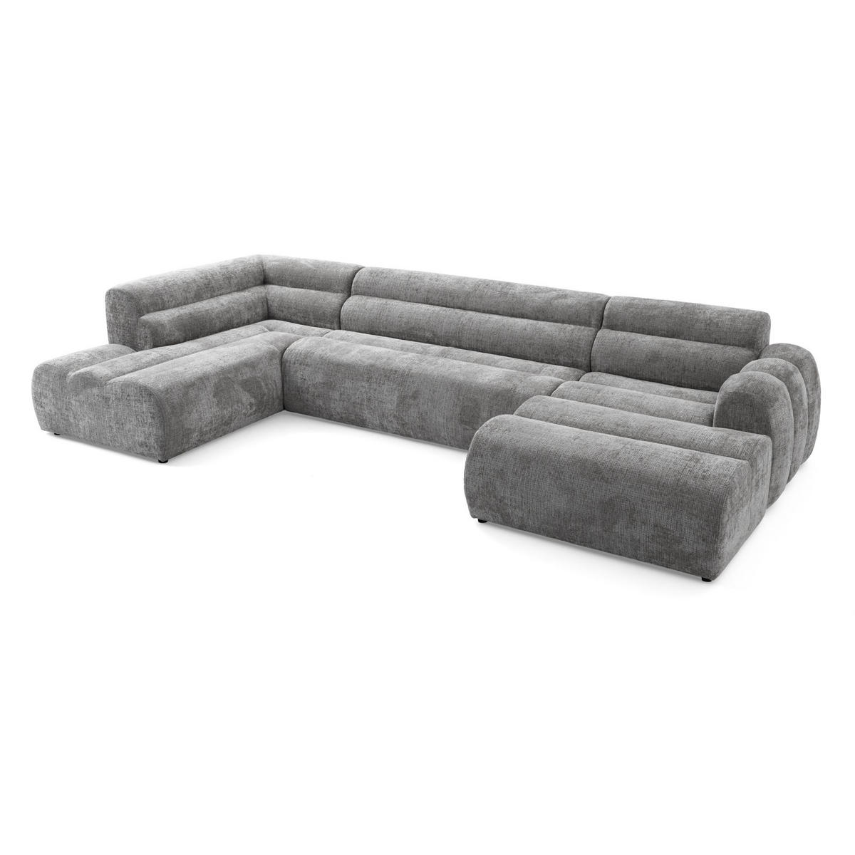 6-SITZER modulares Wohnlandschaft U XXL VEER SET 4 Links, 368 x 190 cm, Chenille Webstoff Grau - Schwarz/Grau, Holz/Kunststoff (368/75/190cm) - Muffo