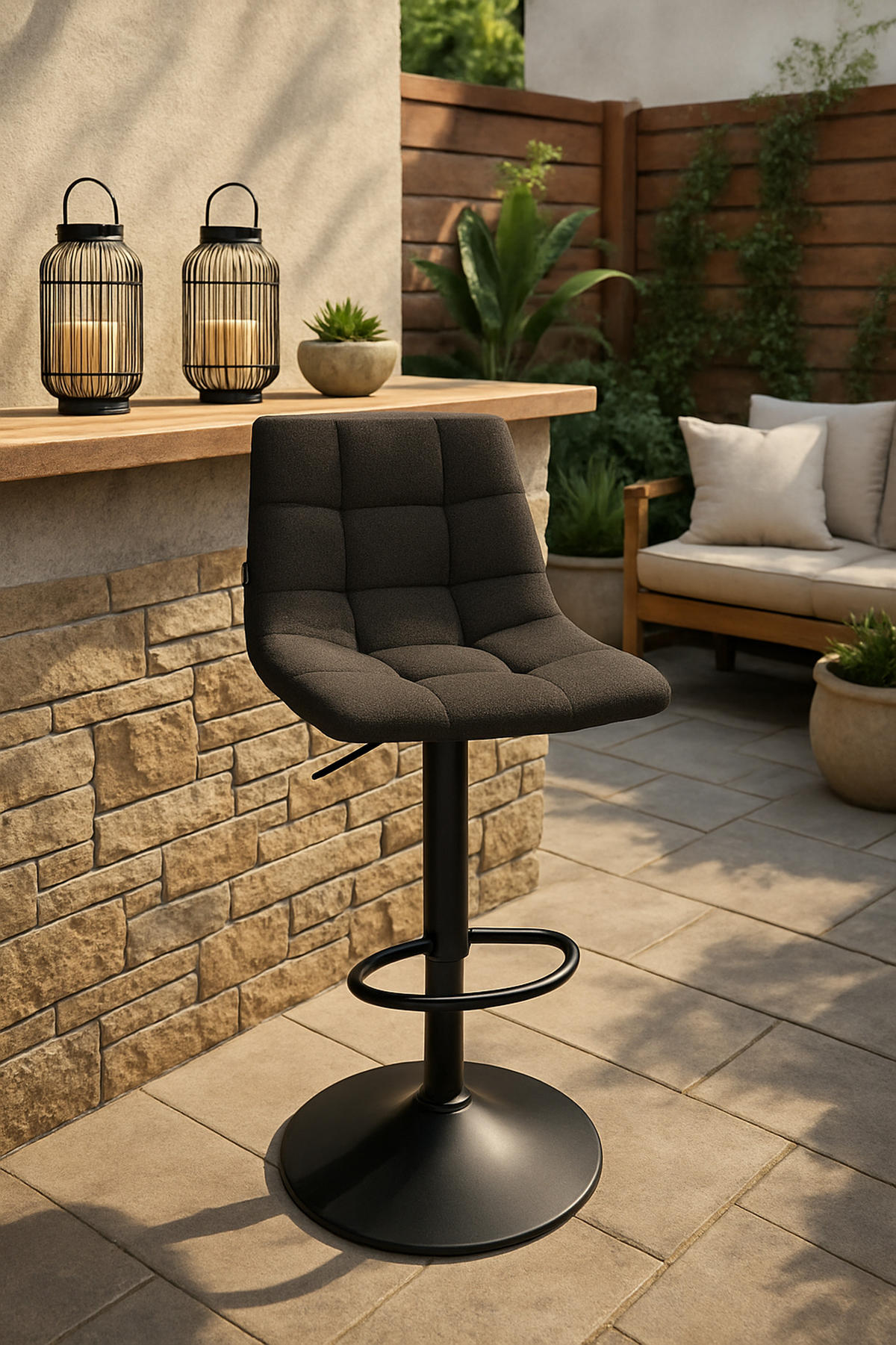 BARHOCKER 2er Set James Stoff schwarz dunkelgrau - Schwarz/Grau, Textil/Metall (43/108.5/46.5cm) - TPFLiving
