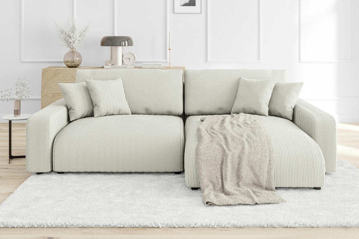 ECKSOFA Emma Beige Cord - Ottomane rechts - Beige, Textil (234/170cm) - S-Style Möbel