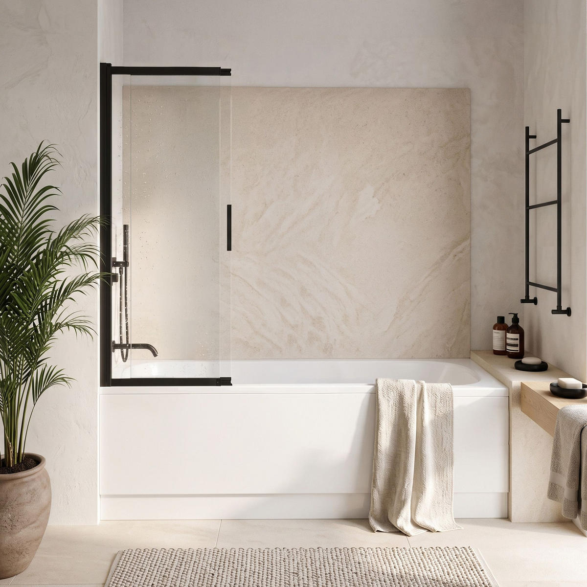 BADEWANNEN-DUSCHWAND Schiebetür Rea Dario Black 120 - Schwarz, Glas (120/140cm) - REA
