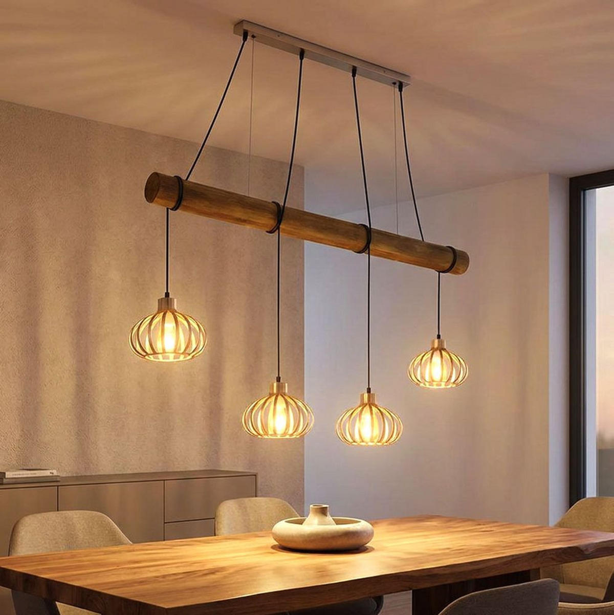 HÄNGELEUCHTE CALDWELL, Metall, Holz, Braun, höhenverstellbar - Braun, Holz (125/20/150cm) - Globo Lighting
