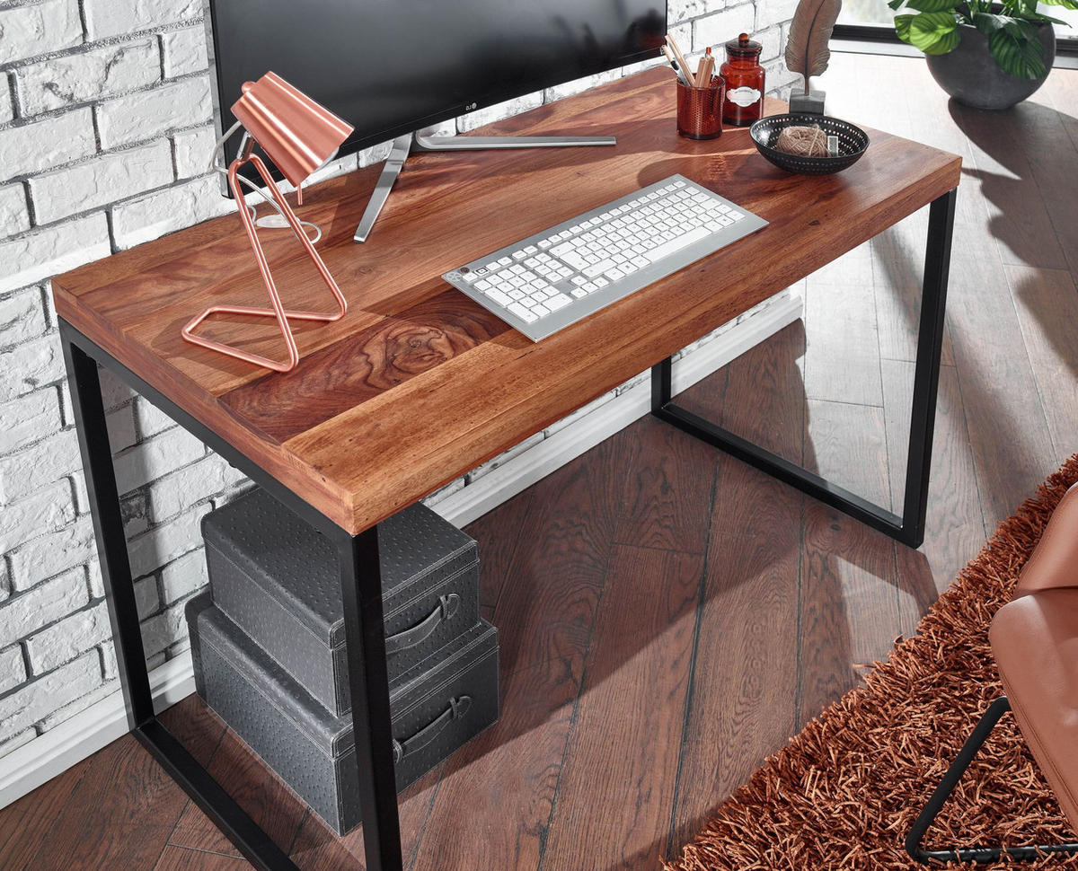 SCHREIBTISCH – Massivholz/Metall, Industrial-Stil, handgefertigt - Schwarz/Braun, Holz/Metall (59/117/77cm) - KADIMA DESIGN