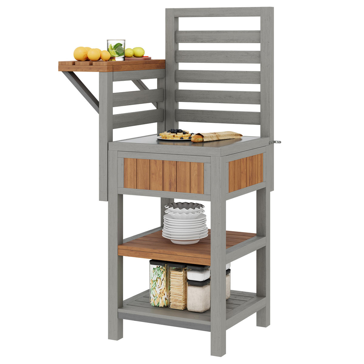 GARTENSCHRANK Holz Edelstahl Outdoor Grillstation Stauraum - Naturfarben, Holz (54/149/74cm) - FLIEKS