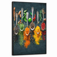 LEINWAND Bilder mit Rahmen - Kräuter - Gewürze - Löffel - 60x90 - Currygelb, Textil (60/90cm) - MuchoWow