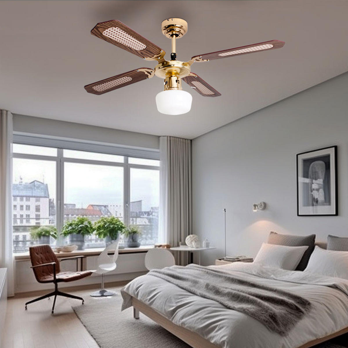 LED DECKENLEUCHTE Deckenventilator Braun Holzoptik - Braun, Holzwerkstoff (105/105/46cm)