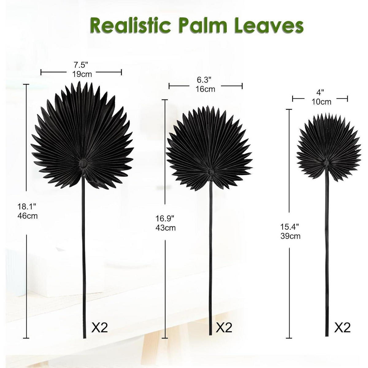 KUNSTPFLANZE 6-teiliges Set Palmenblätter Schwarz - Schwarz, Textil (45cm)