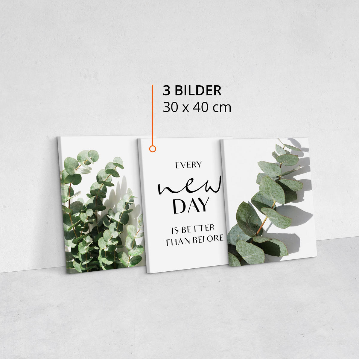 LEINWANDBILDER 3-er Set Blätter 3D Zitat - Schwarz/Weiß, Textil (90/40cm) - Muralo
