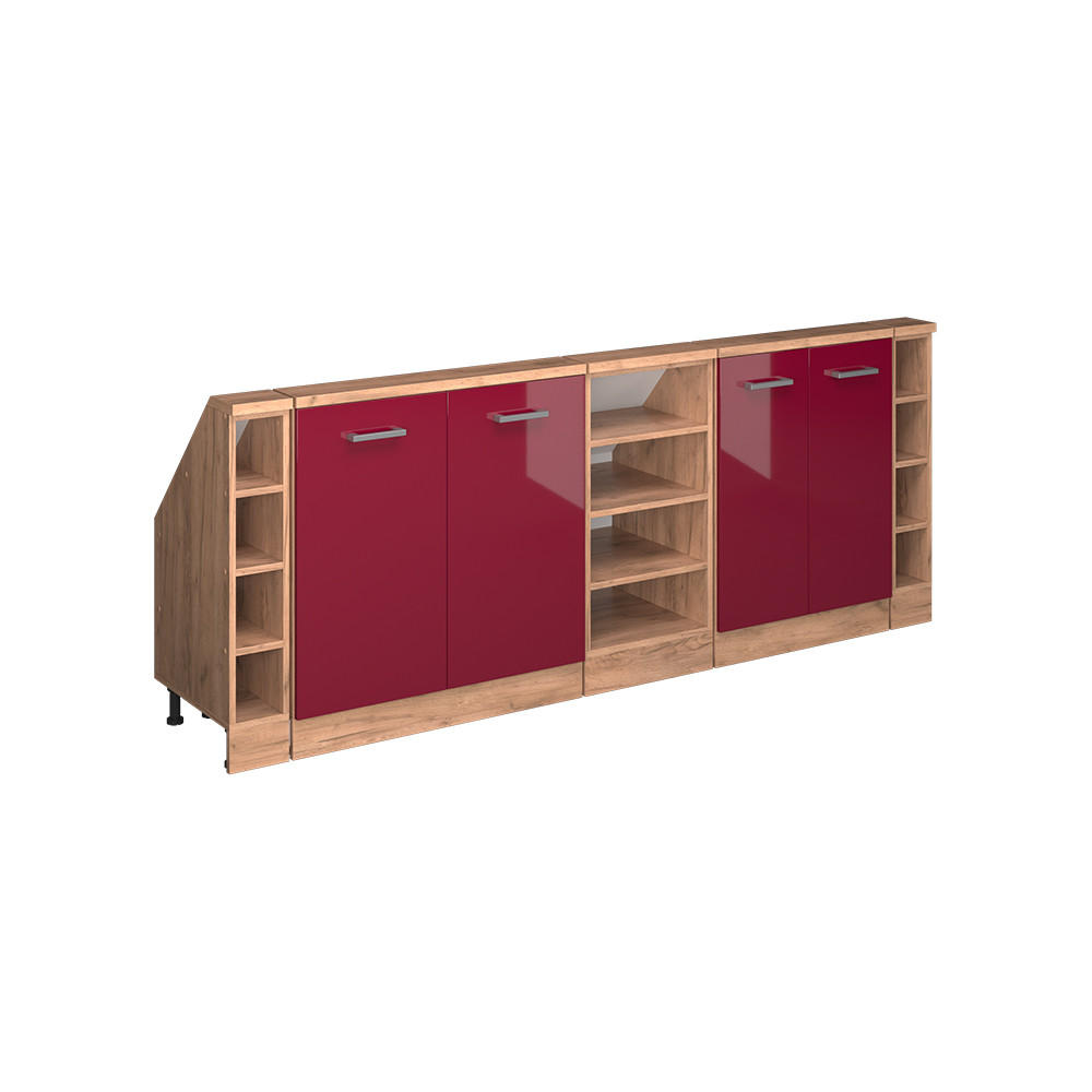 DACHSCHRÄGENSCHRANK-SET Rion Rot Hochglanz/Goldkraft Eiche 5er Set - Honigeiche/Rot, Holzwerkstoff (215/81.6/46cm) - Vicco