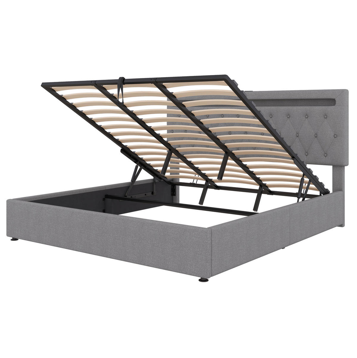 ČALÚNENÁ posteľ z ľanu a MDF 180x200 cm sivá s hydraulickým úložným priestorom, LED osvetlením a USB portom - sivá, textil (180/200cm) - Modfu