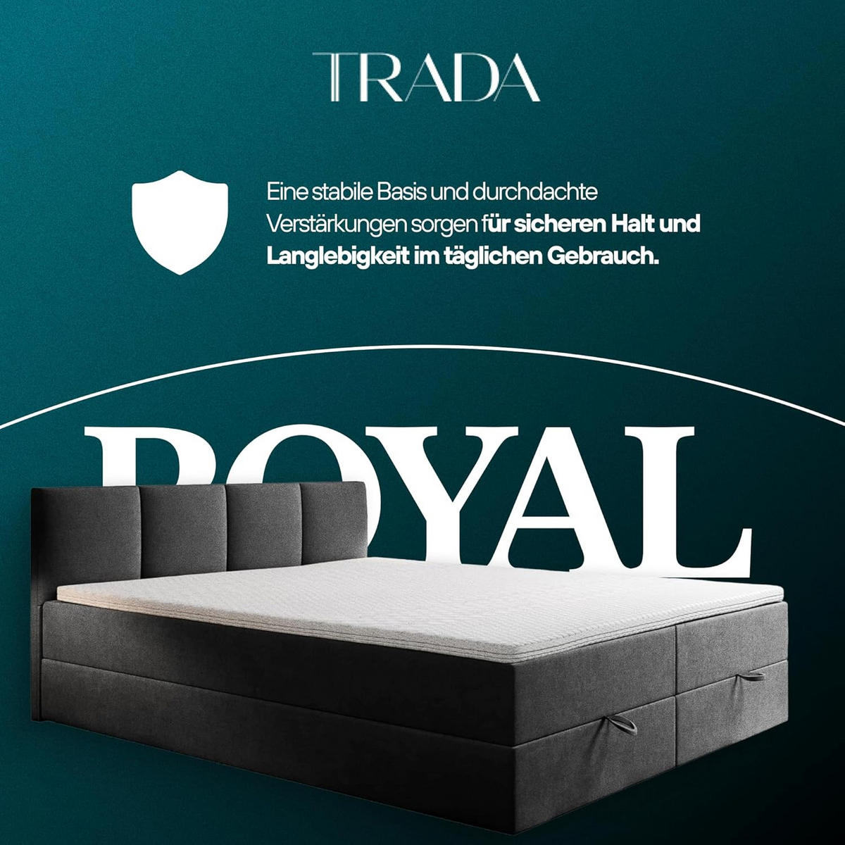 BOXBETT mit Bettkasten und Bonellmatratze - ROYAL - Elegant Bett mit Topper - 140x200 cm - Dunkelgrau - Dunkelgrau, Holzwerkstoff/Kunststoff (140/200cm) - Trada