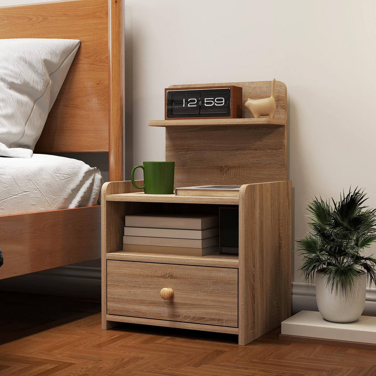 NACHTTISCH mit Schublade, 40 x 35 x 66 cm, Naturholz - Naturfarben, Holzwerkstoff (35/66/40cm) - HOMCOM