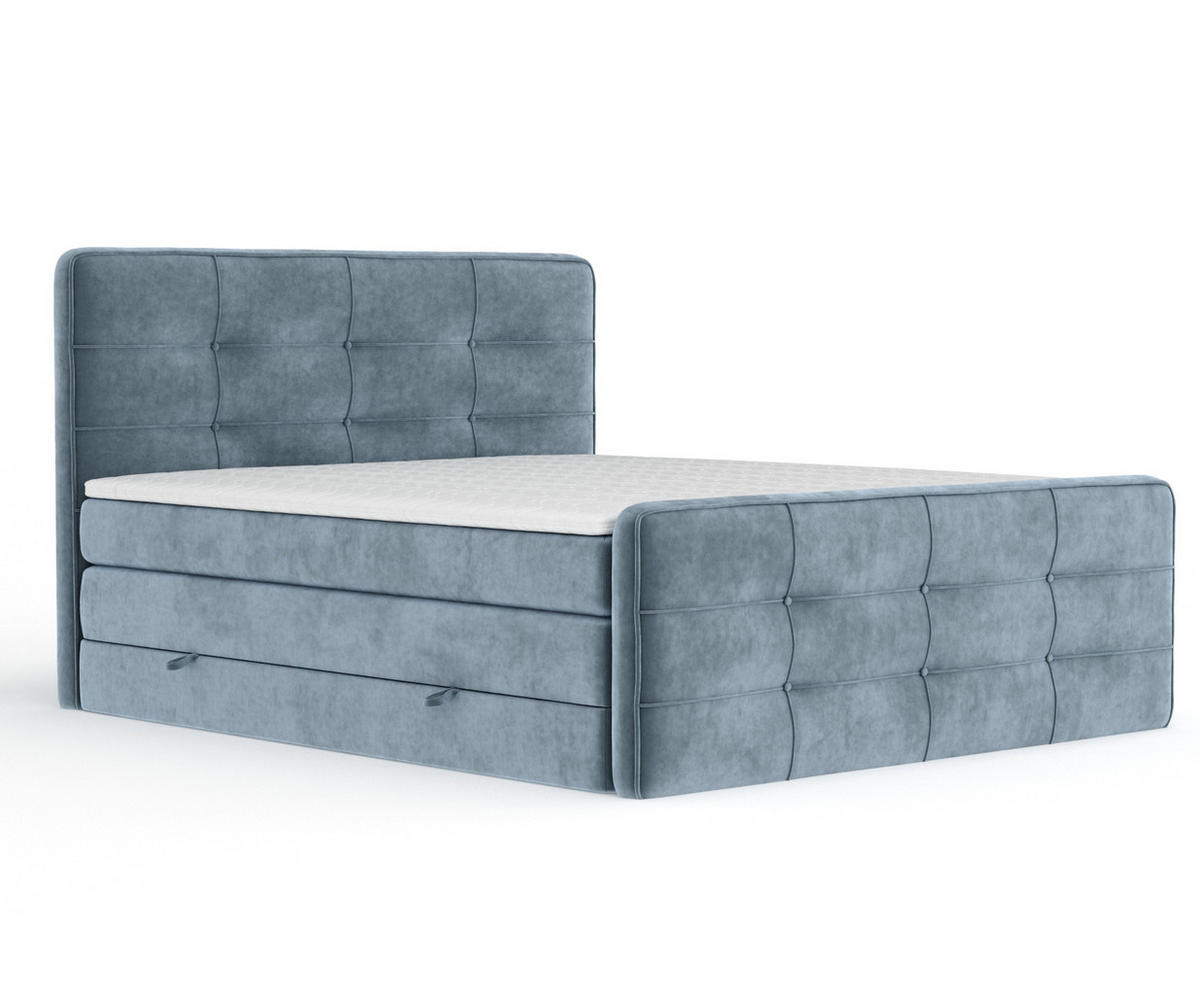 BOXSPRINGBETT Semplice Blau Grau 140/200 cm - Blaugrau/Schwarz, Holz/Holzwerkstoff (140/200cm) - Maison de Reve