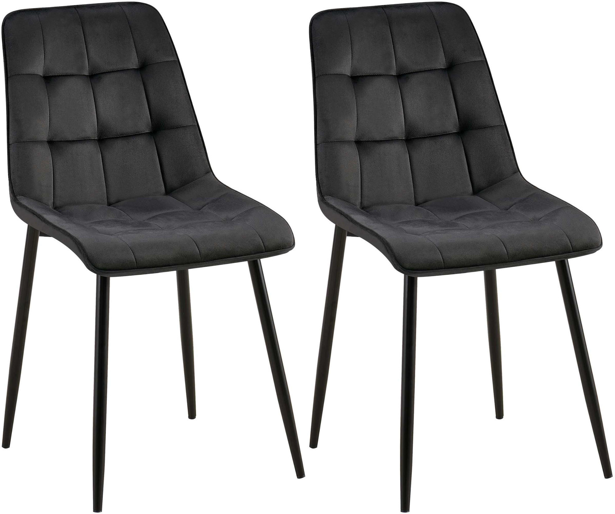 STUHL 2er Set Samt Schwarz - Schwarz, Textil/Metall (47/89/61cm) - CLP