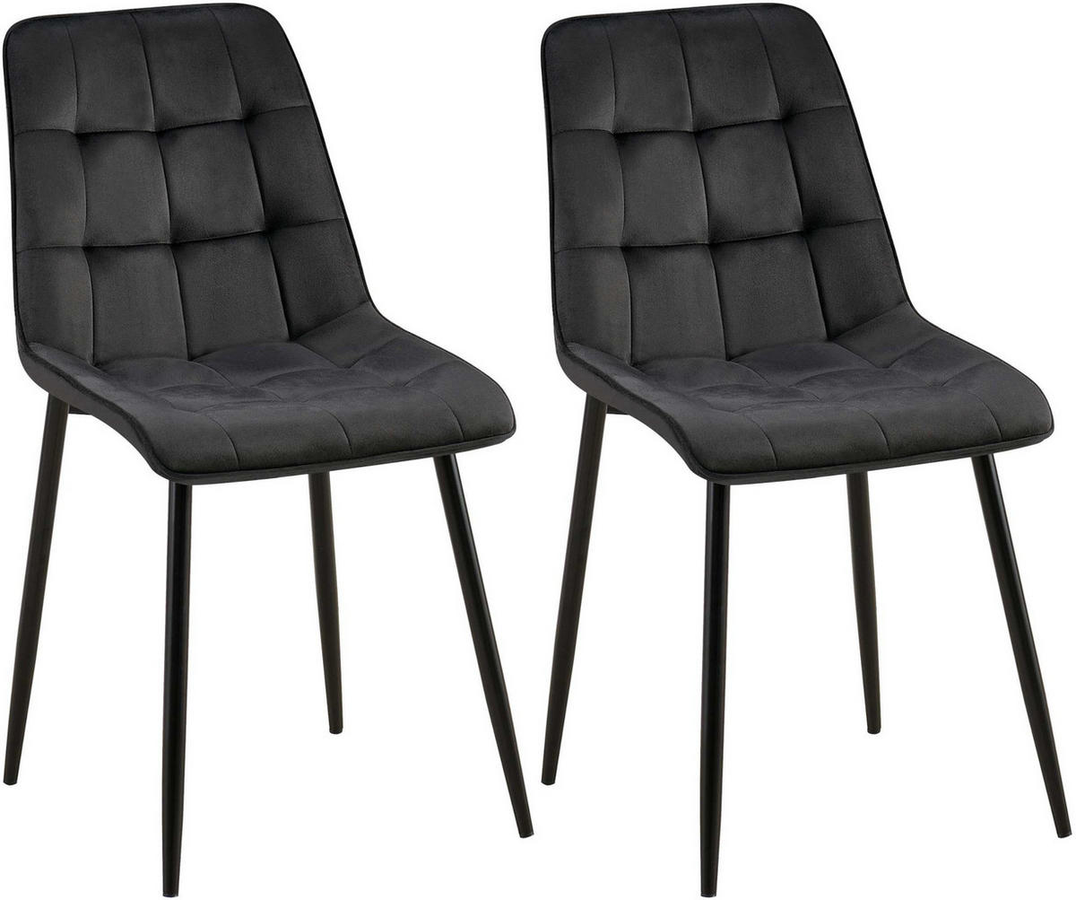 STUHL 2er Set Samt Schwarz - Schwarz, Textil/Metall (47/89/61cm) - CLP