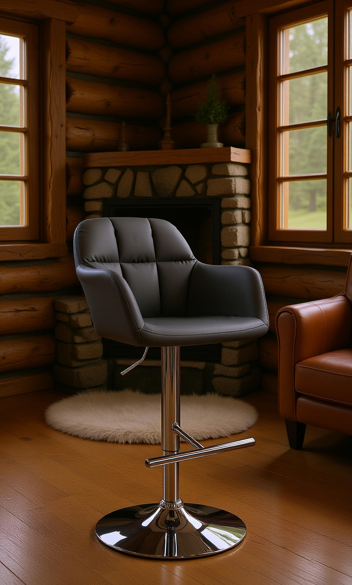 BARHOCKER Nardo Kunstleder chrom schwarz - Chromfarben/Schwarz, Kunststoff/Metall (57/118/59cm) - TPFLiving