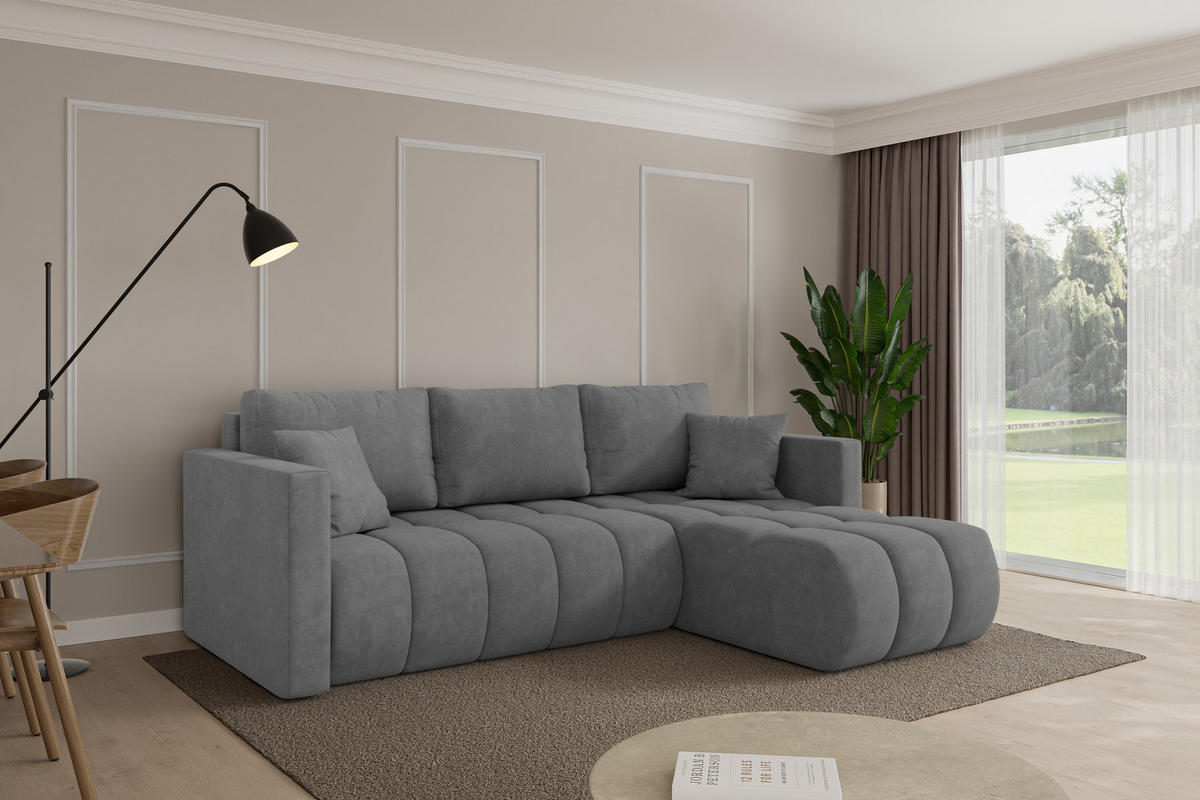 ROHOVÁ SEDAČKA s funkcí spaní, otoman vpravo GARD-L 226x146x85 šedá velur - černá/šedohnědá, kompozitní dřevo/textil (226/146cm) - ALTDECOR