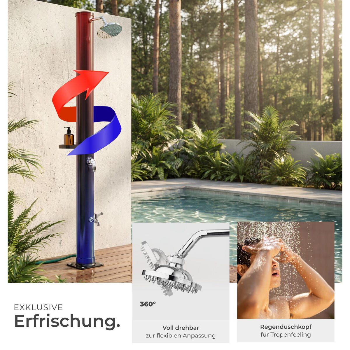 SOLARDUSCHE Tinto, extra Wasserhahn, inklusive Schutzhülle, schwarz - Schwarz, Kunststoff (15.5/221/42.5cm) - tectake