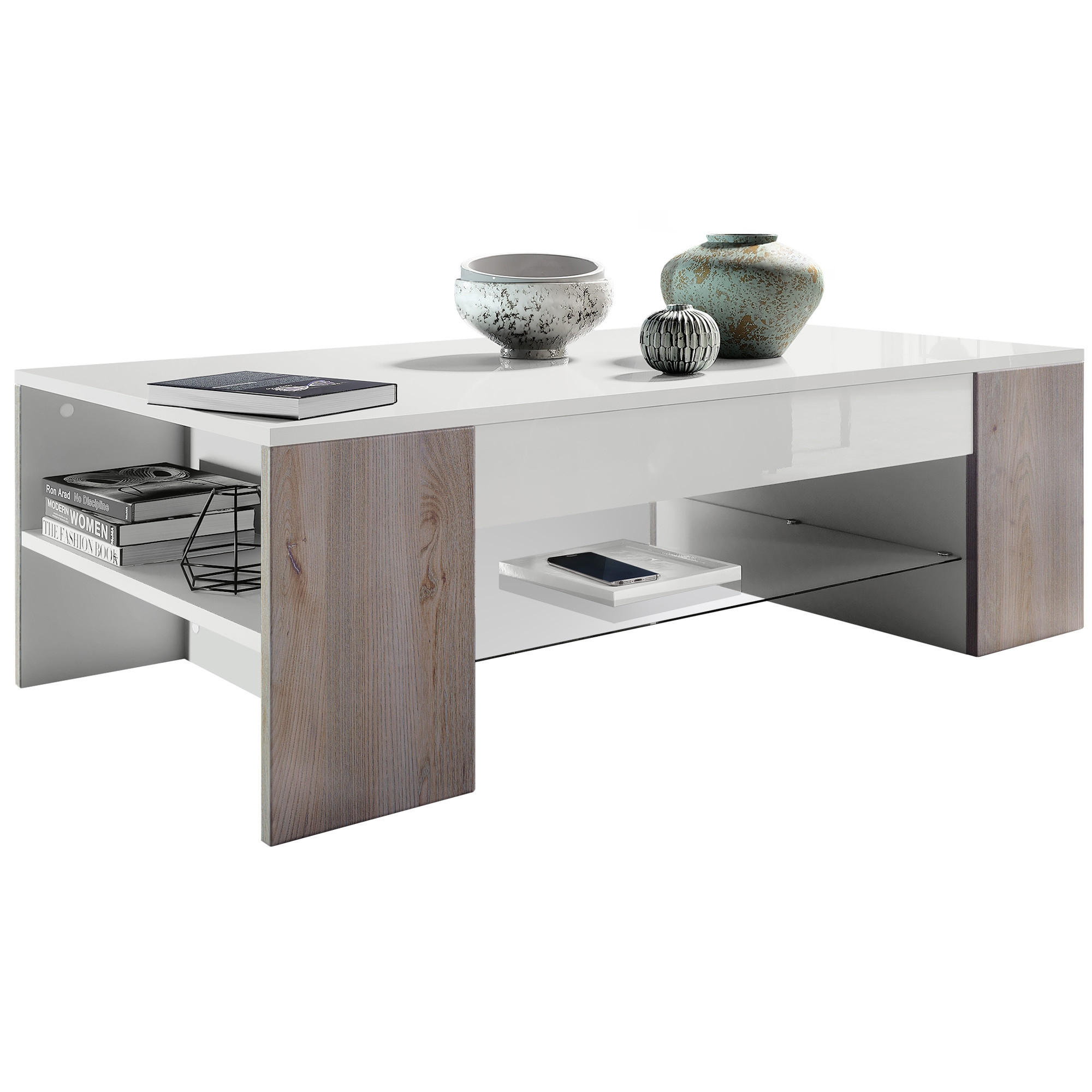 COUCHTISCH Clip Blenden in Eiche Nordic - Silbereichenfarben, Holzwerkstoff (60/118/37cm) - Vladon